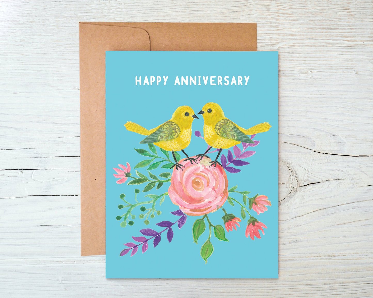Anniversary Card, Card for Husband Wife Boyfriend, Happy Anniversary, Wedding Anniversary Card, Floral Card, Love Birds Item Code - COTC L21