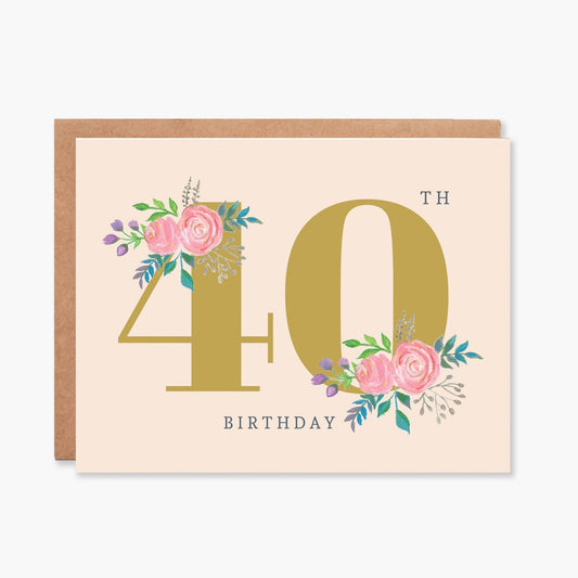 40th Birthday Card, Fortieth Birthday Card, Floral 40th Birthday Card, 40th Birthday Card for Her, Happy 40th Birthday, Item Code - COTC B15